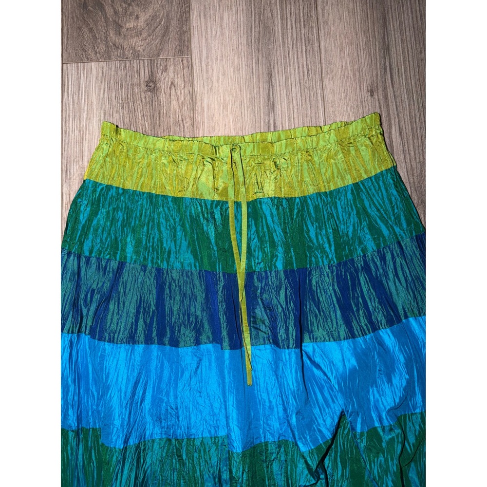 Vintage Cache 100% Silk Y2K Crinkle Maxi Skirt Fairy Forest Whimsigoth Tiered M - Picture 3 of 7